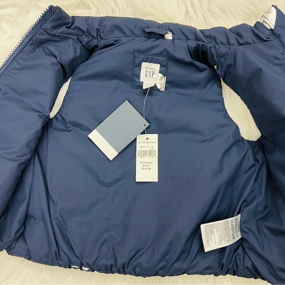 Gap Kids Toddler 12-18months Metallic Silver Hearts Navy Blue Puffer Vest - Picture 9 of 13